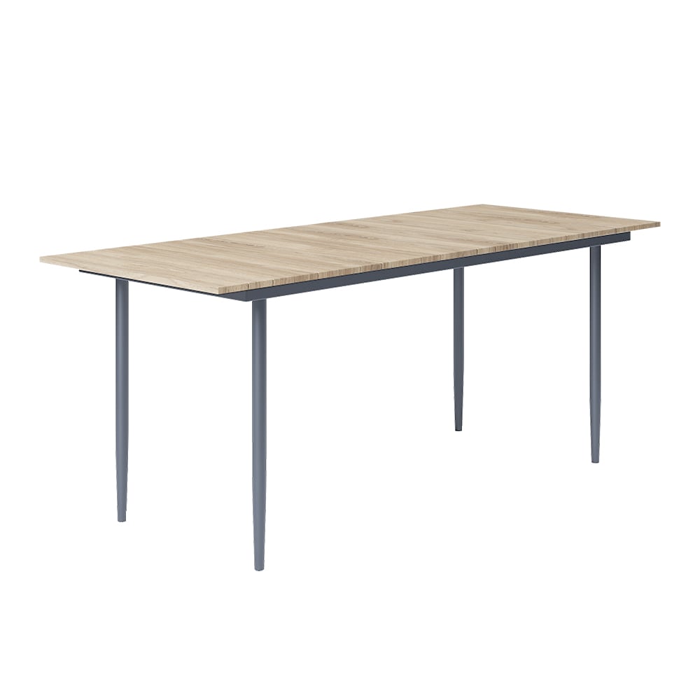 7Pcs Mid Century Modern Aluminum Outdoor Dining Set for 6 with Wood Table Natural & Gray