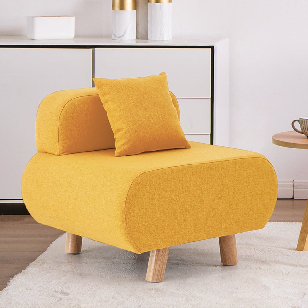 Modern Yellow Accent Chair with Cotton & Linen Upholstered and Pillow