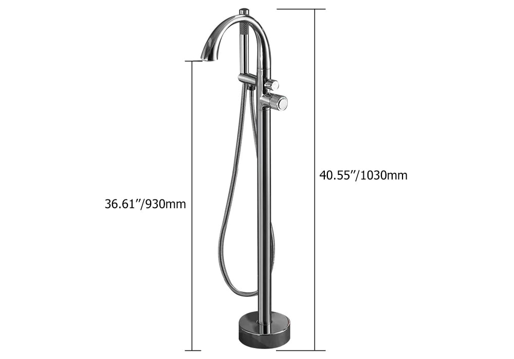 LED Freestanding Bath Tap with Handheld Shower High-Arc Filler Spout Solid Brass weights dimensions image
