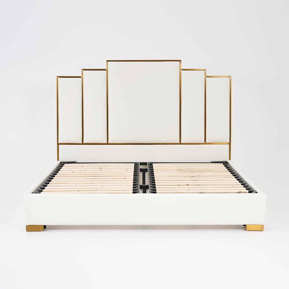 White King Bed Faux Leather Bed  with Upholstered Geometric Headboard window image