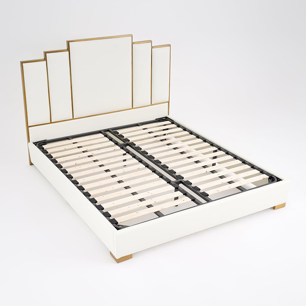 White King Bed Faux Leather Bed  with Upholstered Geometric Headboard window image