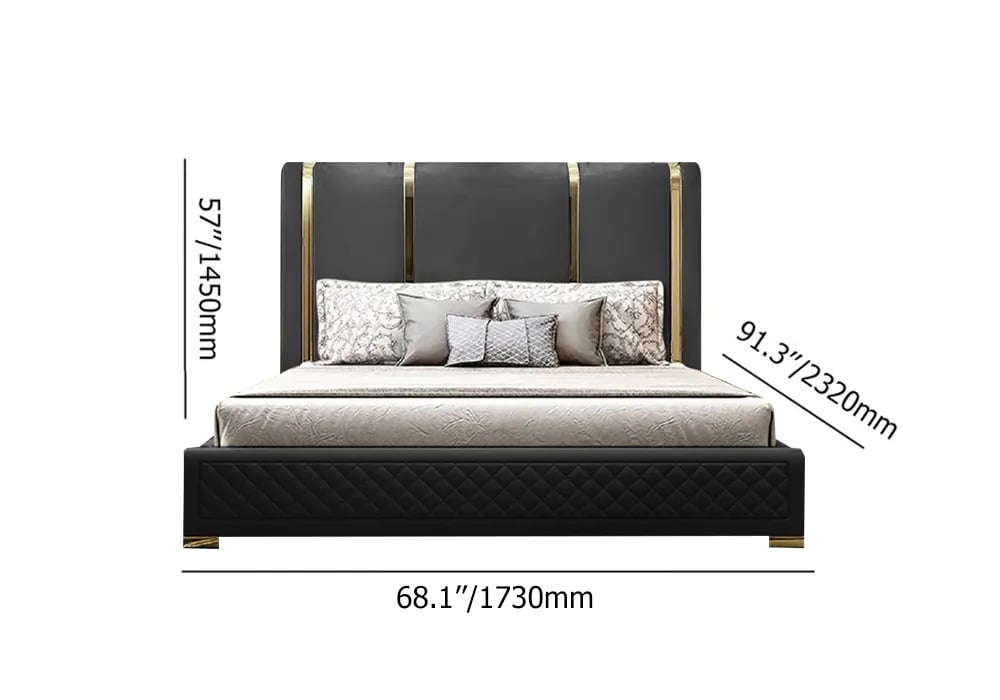 Queen Faux Leather Upholstered Bed with Upright Channel Headboard in Black weights dimensions image