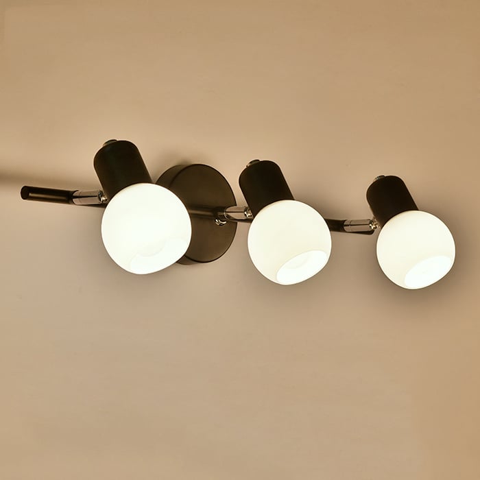 3-Light White Globe Vanity Wall Light for Bathroom Wall Sconce in Black window image
