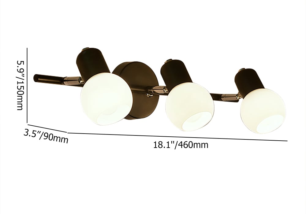 3-Light White Globe Vanity Wall Light for Bathroom Wall Sconce in Black weights dimensions image