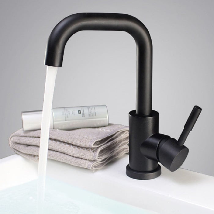 Modern Single Lever Kitchen Tap in Black Single Hole Kitchen Faucet Stainless Steel window image