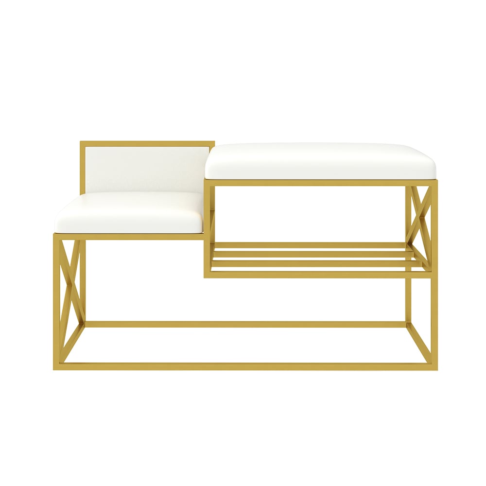 Modern PU Leather Upholstered Entryway Bench White with Gold Legs window image
