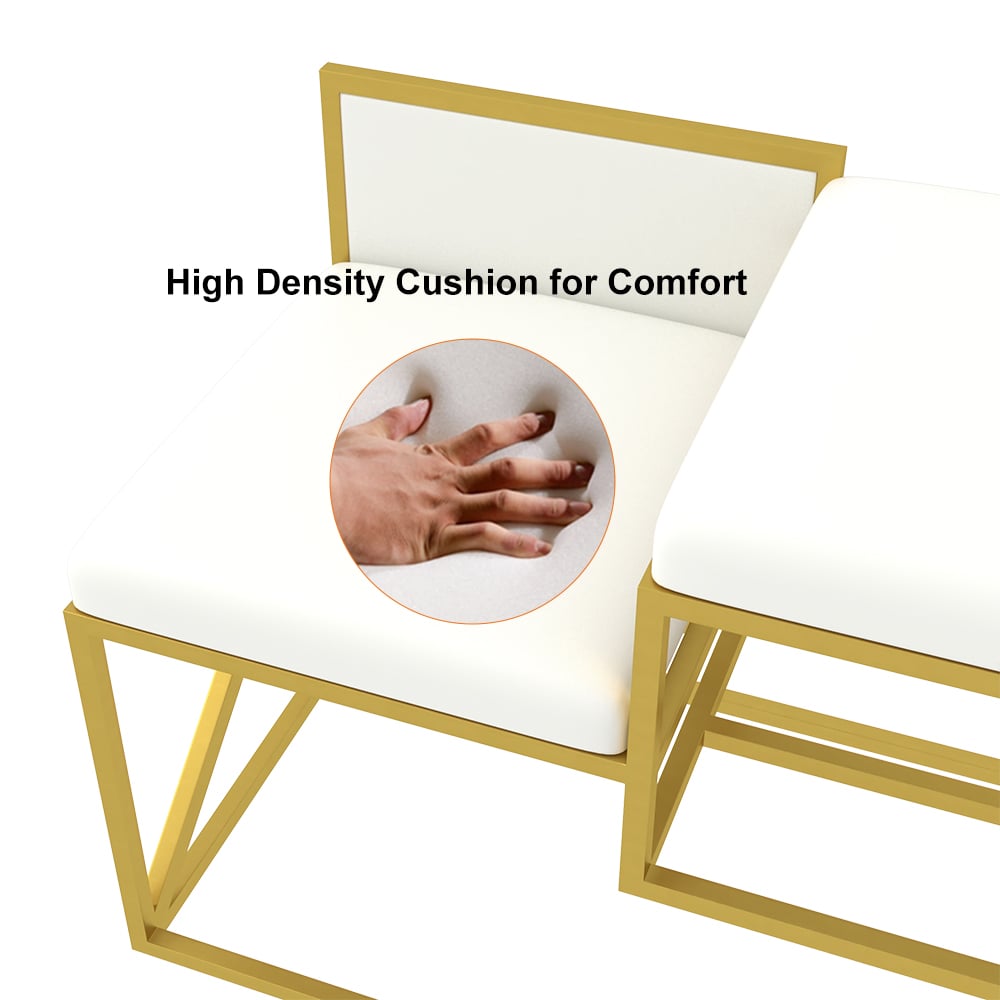 Modern PU Leather Upholstered Entryway Bench White with Gold Legs window image