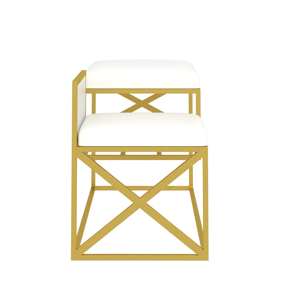 Modern PU Leather Upholstered Entryway Bench White with Gold Legs window image