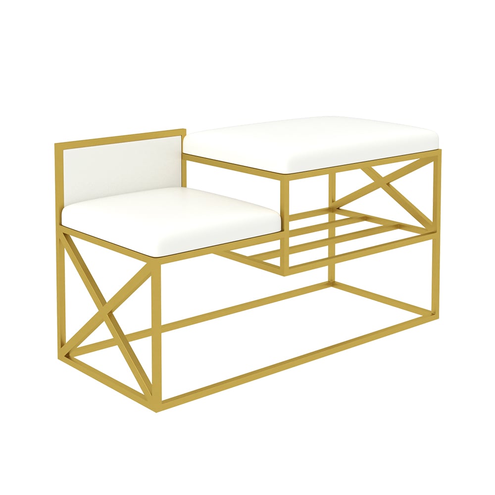 Modern PU Leather Upholstered Entryway Bench White with Gold Legs window image