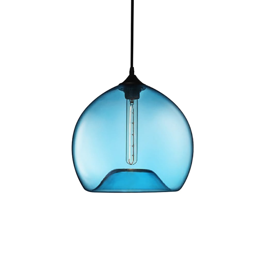 Lámpara colgante moderna y minimalista de vidrio con forma de cuenco de 1 luz en color azul Imagen de ventana