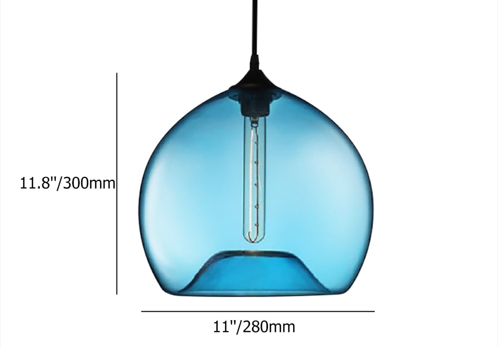 Lámpara colgante moderna y minimalista de vidrio con forma de cuenco de 1 luz en color azul Imagen de ventana