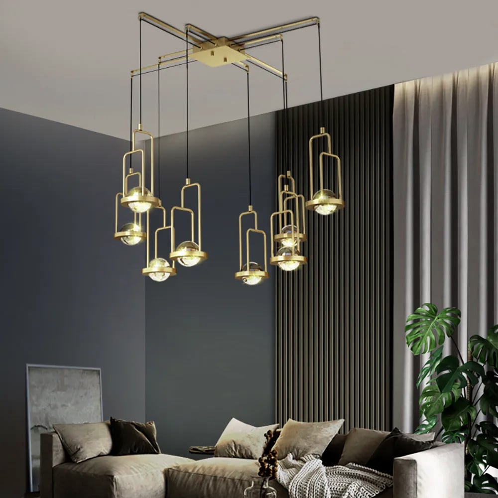 Modern Gold Metal Chandelier 8-Light Ceiling Light Crystal Ball window image