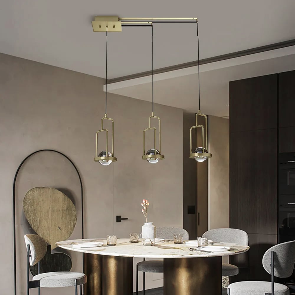 Gold Linear Kitchen Hanging Island light 3-Light with Crytal Ball｜Homary