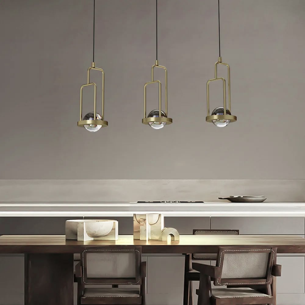 Gold Linear Kitchen Hanging Island light 3-Light with Crytal Ball｜Homary
