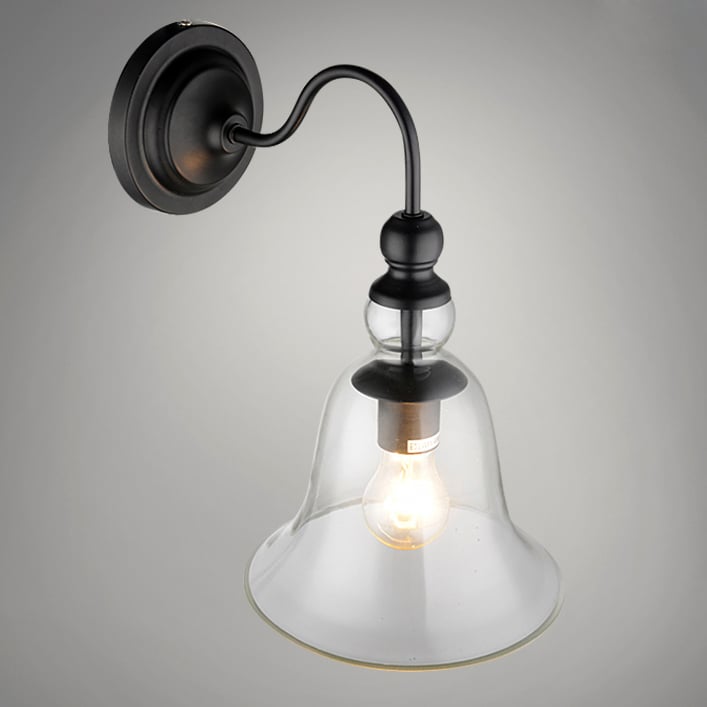 Modern Single-Light Wall Sconce Metal Round Black Backplate Indoor Bell Shape Wall Lamp window image
