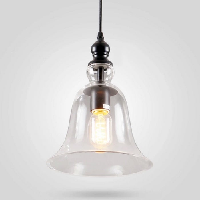 Modern 1-Light Pendant Light Clear Glass Bell Shape in Black Metal window image