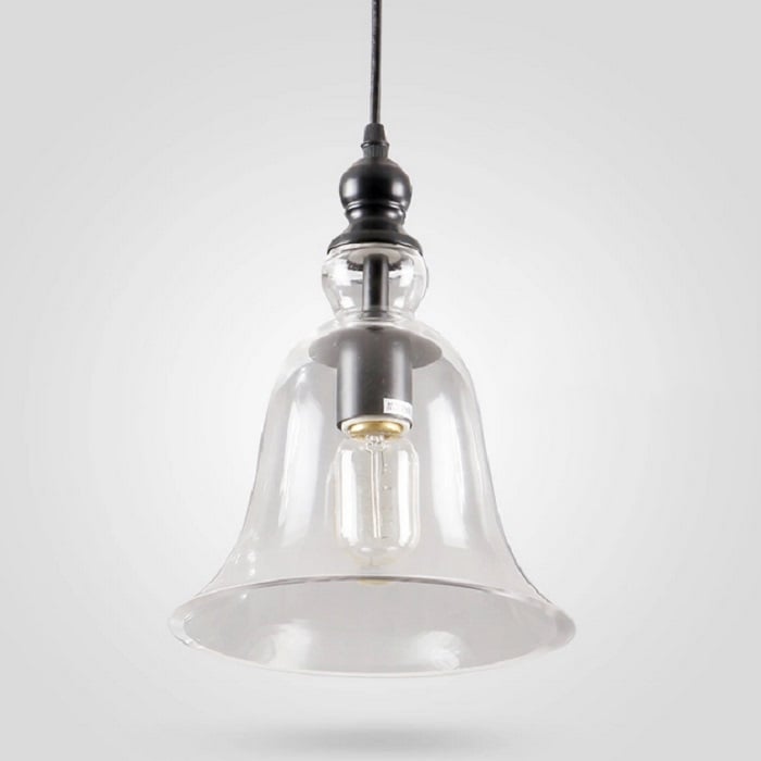 Modern 1-Light Pendant Light Clear Glass Bell Shape in Black Metal window image