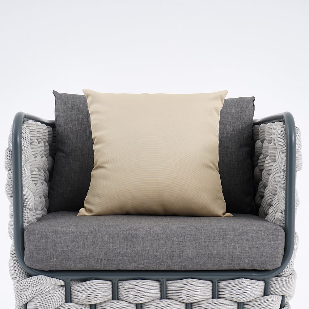 Canapé de terrasse d'extérieur moderne en aluminium et corde Martic de 700 mm de large avec coussin en gris image de fenêtre