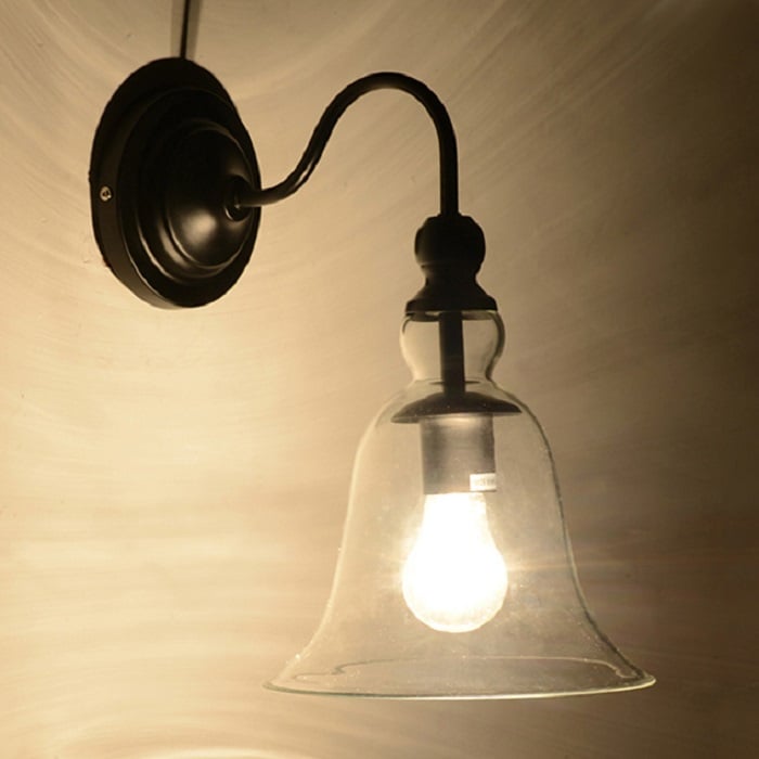 Modern Single-Light Wall Sconce Metal Round Black Backplate Indoor Bell Shape Wall Lamp window image