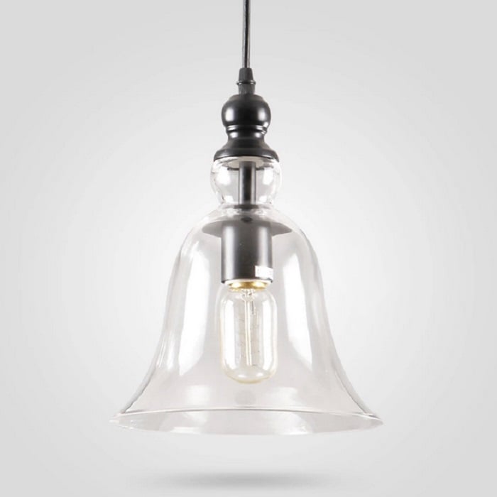 Modern 1-Light Pendant Light Clear Glass Bell Shape in Black Metal window image