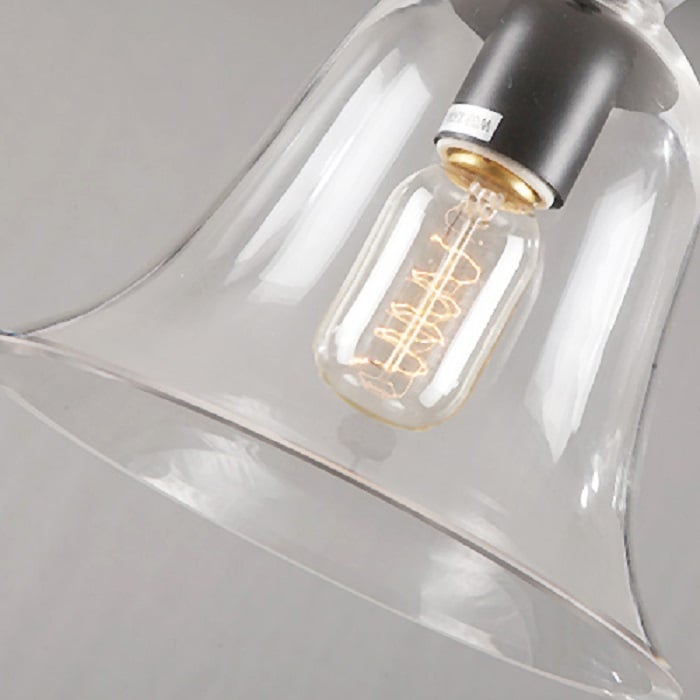 Modern 1-Light Pendant Light Clear Glass Bell Shape in Black Metal window image