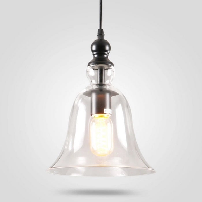 Modern 1-Light Pendant Light Clear Glass Bell Shape in Black Metal window image