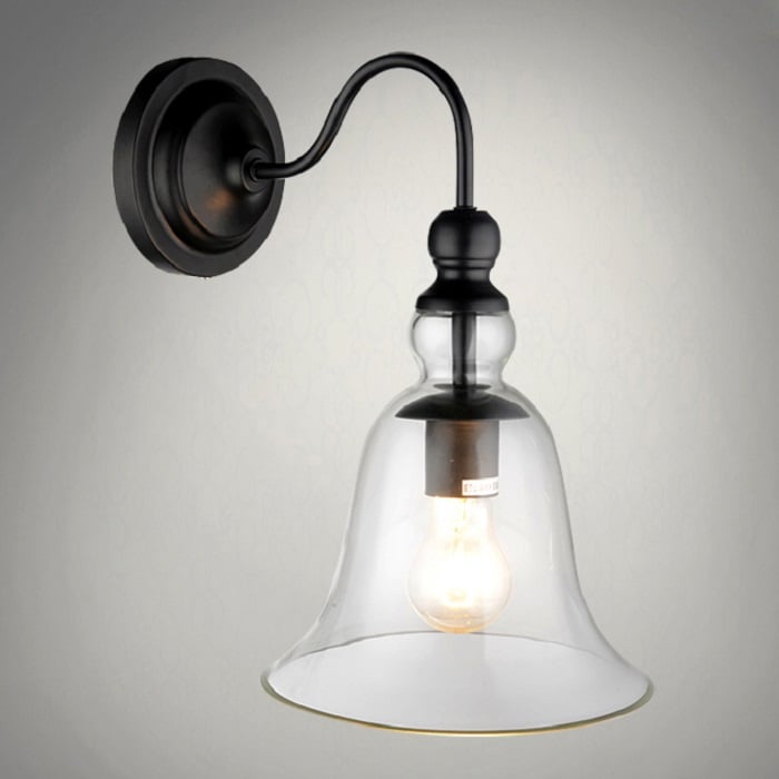 Modern Single-Light Wall Sconce Metal Round Black Backplate Indoor Bell Shape Wall Lamp window image