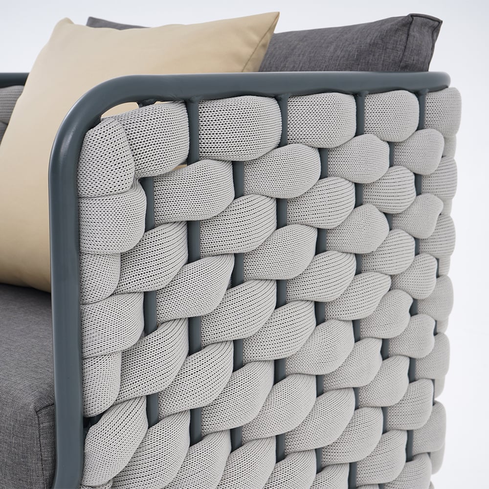 Canapé de terrasse d'extérieur moderne en aluminium et corde Martic de 700 mm de large avec coussin en gris image de fenêtre