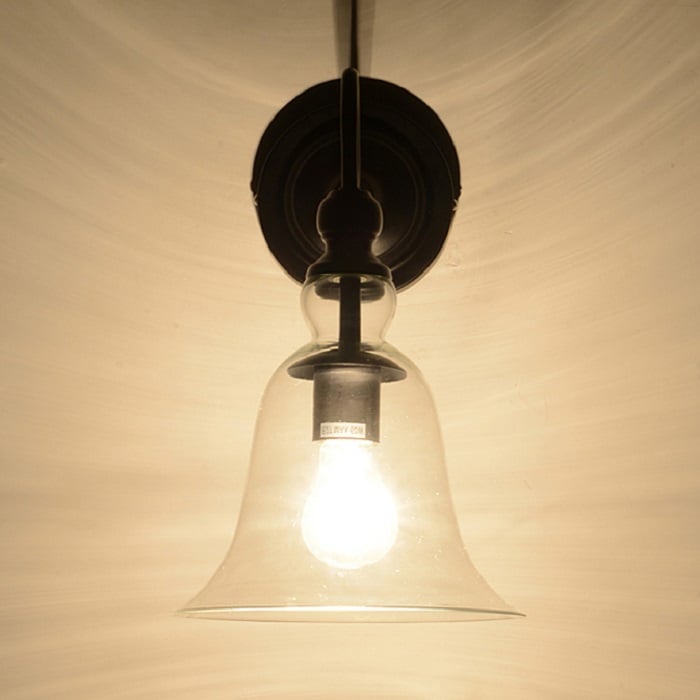 Modern Single-Light Wall Sconce Metal Round Black Backplate Indoor Bell Shape Wall Lamp window image