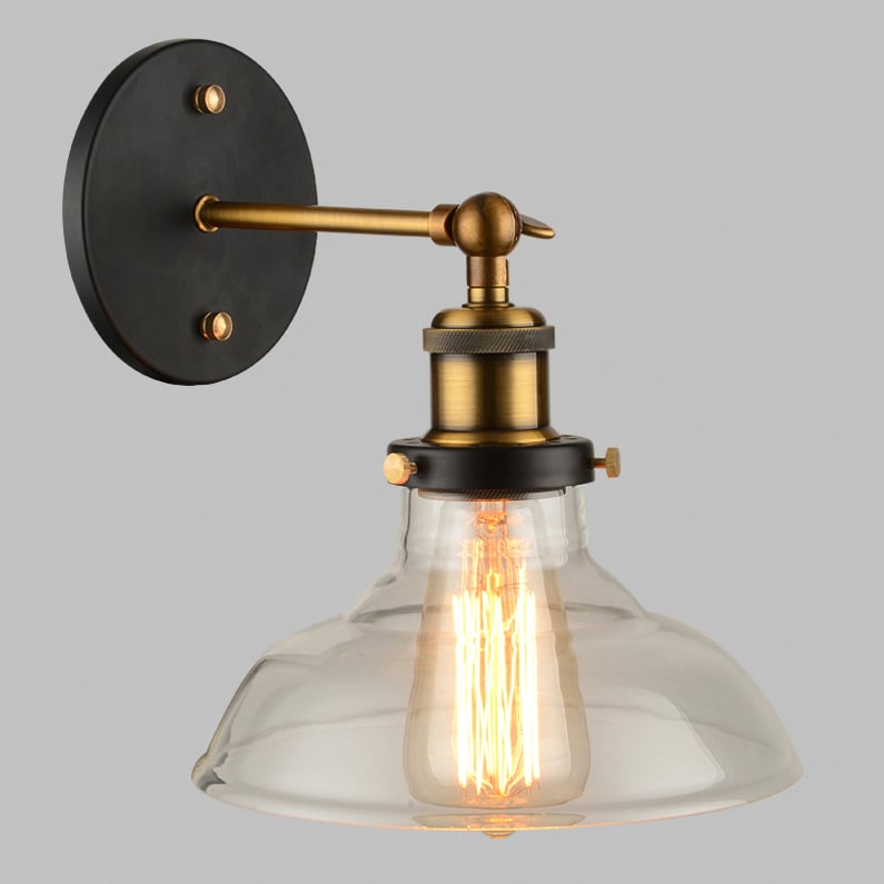 Lámpara de Pared Industrial con Pantalla de Cristal Metal Negro y Base Redonda Aplique Interior Imagen de ventana