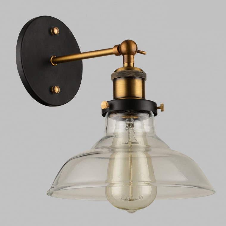 Lámpara de Pared Industrial con Pantalla de Cristal Metal Negro y Base Redonda Aplique Interior Imagen de ventana