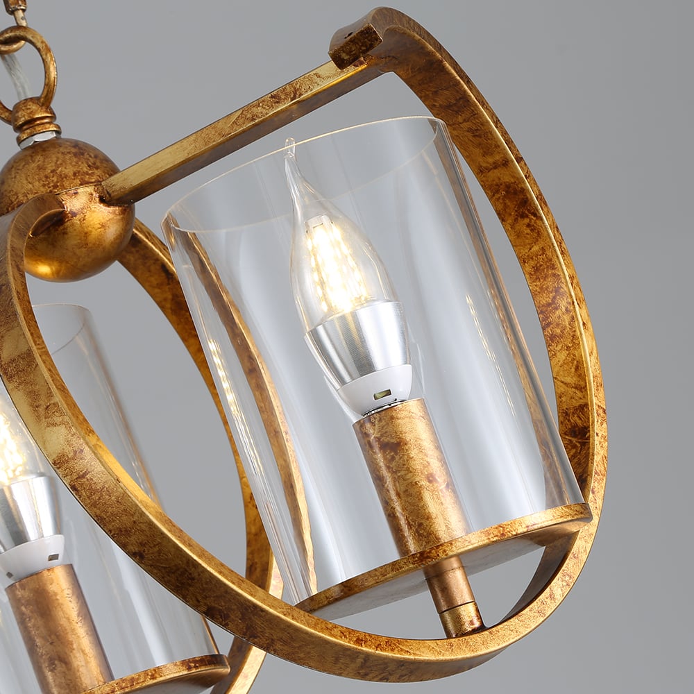 Industrial 5-Light Kitchen Island Light Antique Gold Rotating Pendant Lights Dining Room