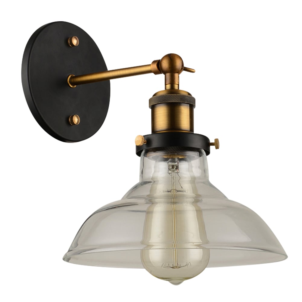 Lámpara de Pared Industrial con Pantalla de Cristal Metal Negro y Base Redonda Aplique Interior Imagen de ventana