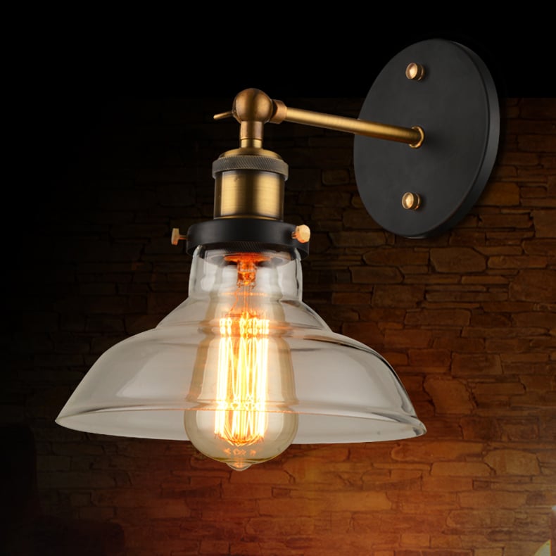 Lámpara de Pared Industrial con Pantalla de Cristal Metal Negro y Base Redonda Aplique Interior Imagen de ventana