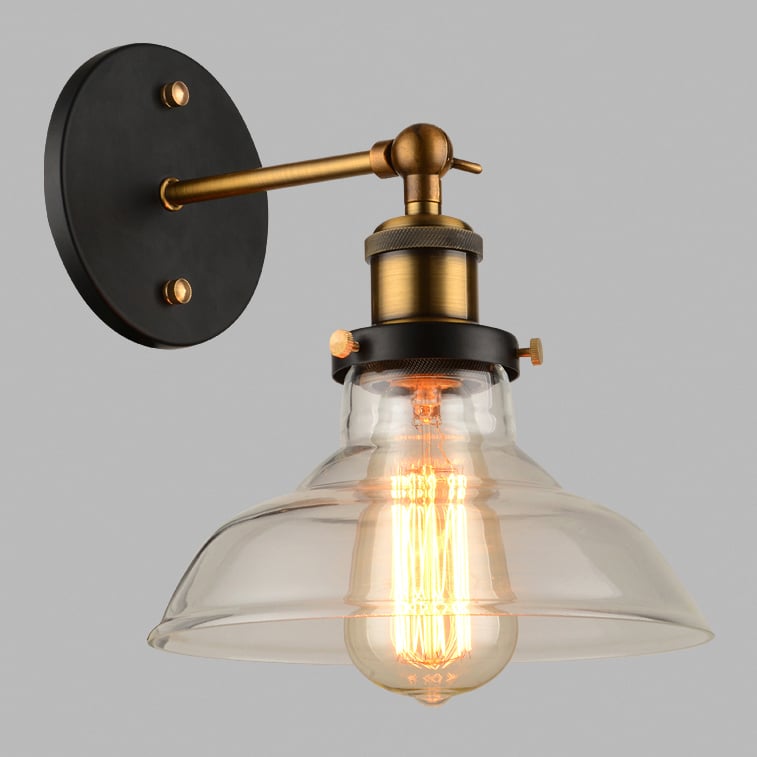 Lámpara de Pared Industrial con Pantalla de Cristal Metal Negro y Base Redonda Aplique Interior Imagen de ventana