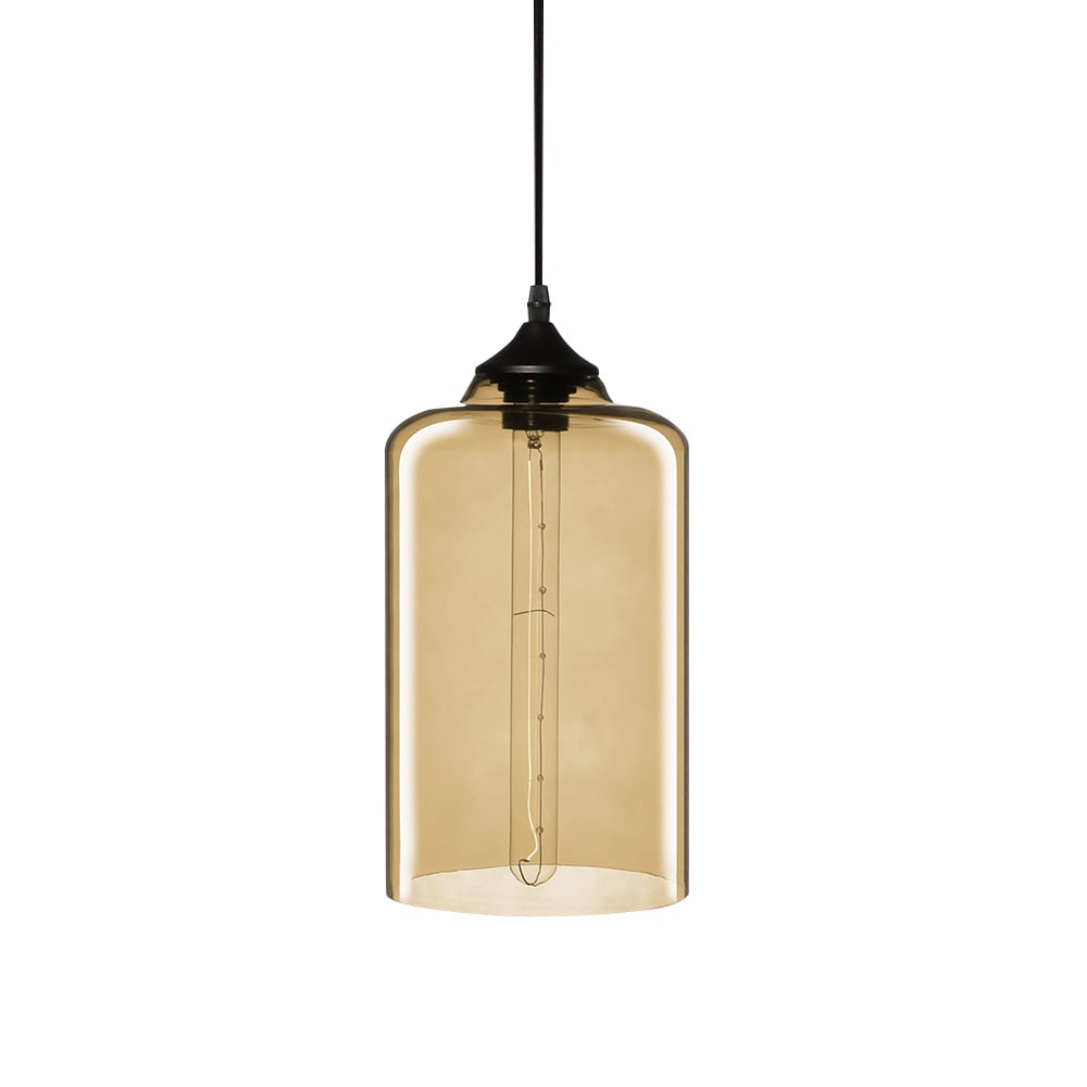 Modern Minimalist Glass 1-Light Cylinder Shape Pendant Light  in Amber Colour window image