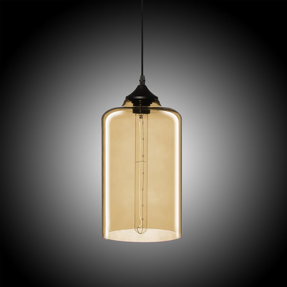 Modern Minimalist Glass 1-Light Cylinder Shape Pendant Light  in Amber Colour window image