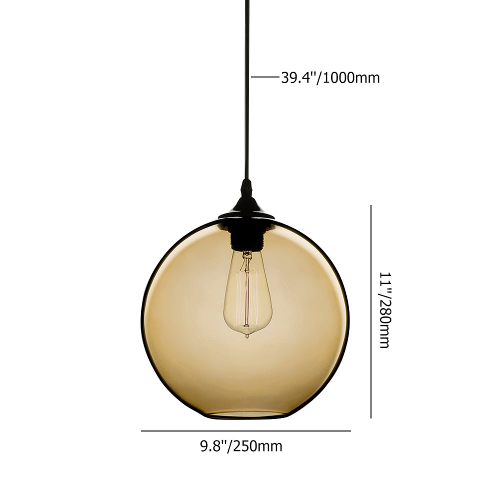 Modern Minimalist Single Edison Bulb Glass Pendant Light Globe Shape in Amber Colour window image