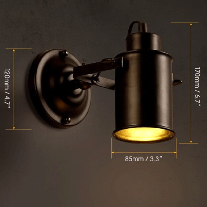 Industrial Black Metal 1-Light Cylinder Shape Wall Lamp Indoor Wall Sconce window image