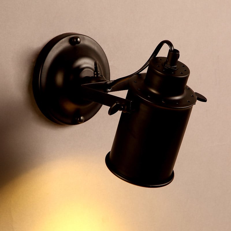 Industrial Black Metal 1-Light Cylinder Shape Wall Lamp Indoor Wall Sconce window image