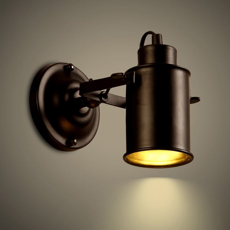 Industrial Black Metal 1-Light Cylinder Shape Wall Lamp Indoor Wall Sconce window image
