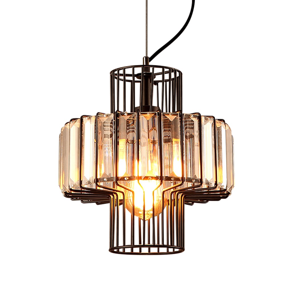 Suspension moderne en cristal à 1 lumière en métal noir image de fenêtre