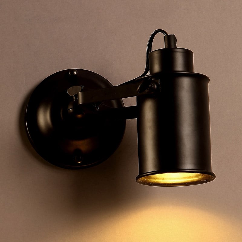 Industrial Black Metal 1-Light Cylinder Shape Wall Lamp Indoor Wall Sconce window image