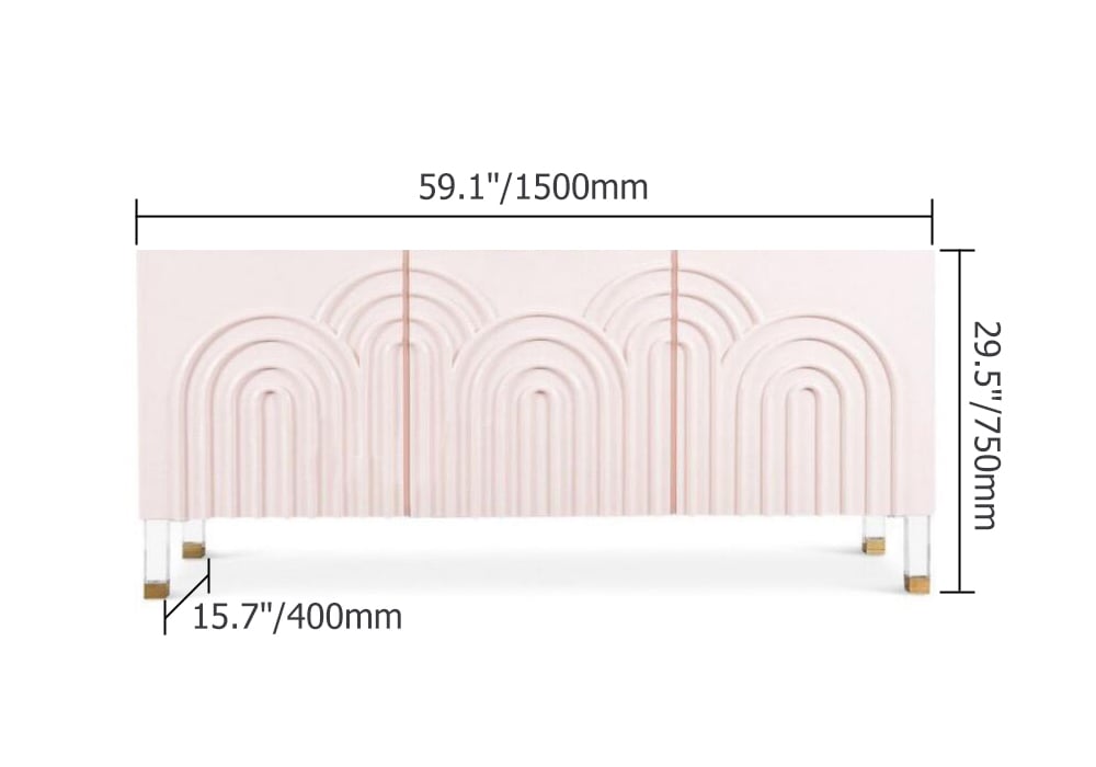 Light Green Credenza Cabinet 3 Door Wavy Pattern Sideboard Acrylic Legs window image