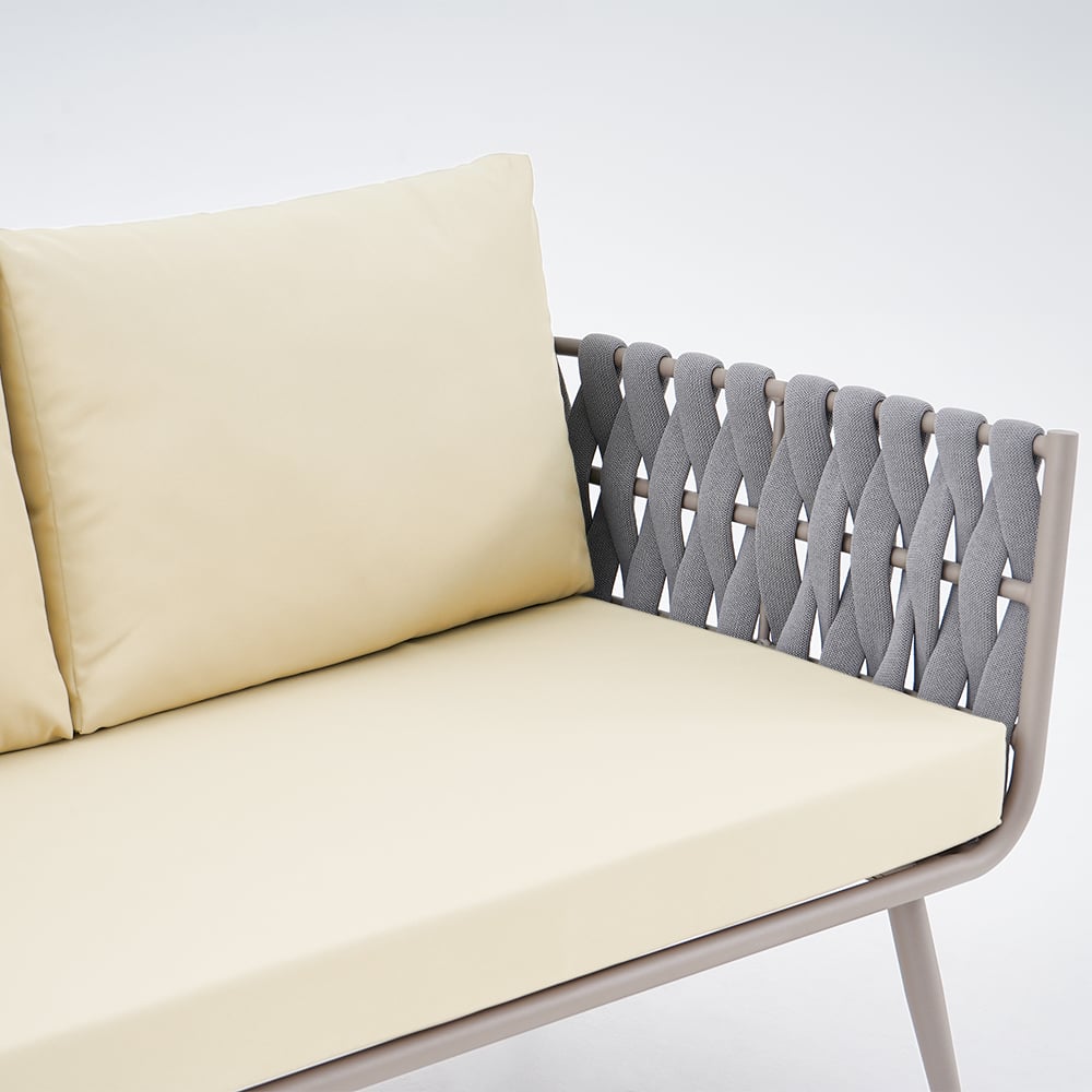 1450mm Wide Modern Aluminium Outdoor Loveseat Patio Sofa with Cushion in Grey & Beige