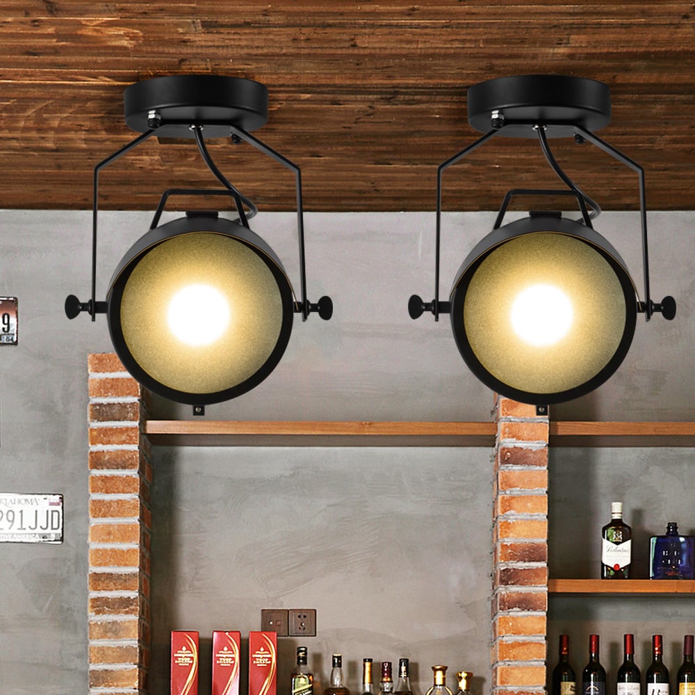 Industrial LED Round Ceiling Light Semi Flush Light Lamp Fixture in Black window image