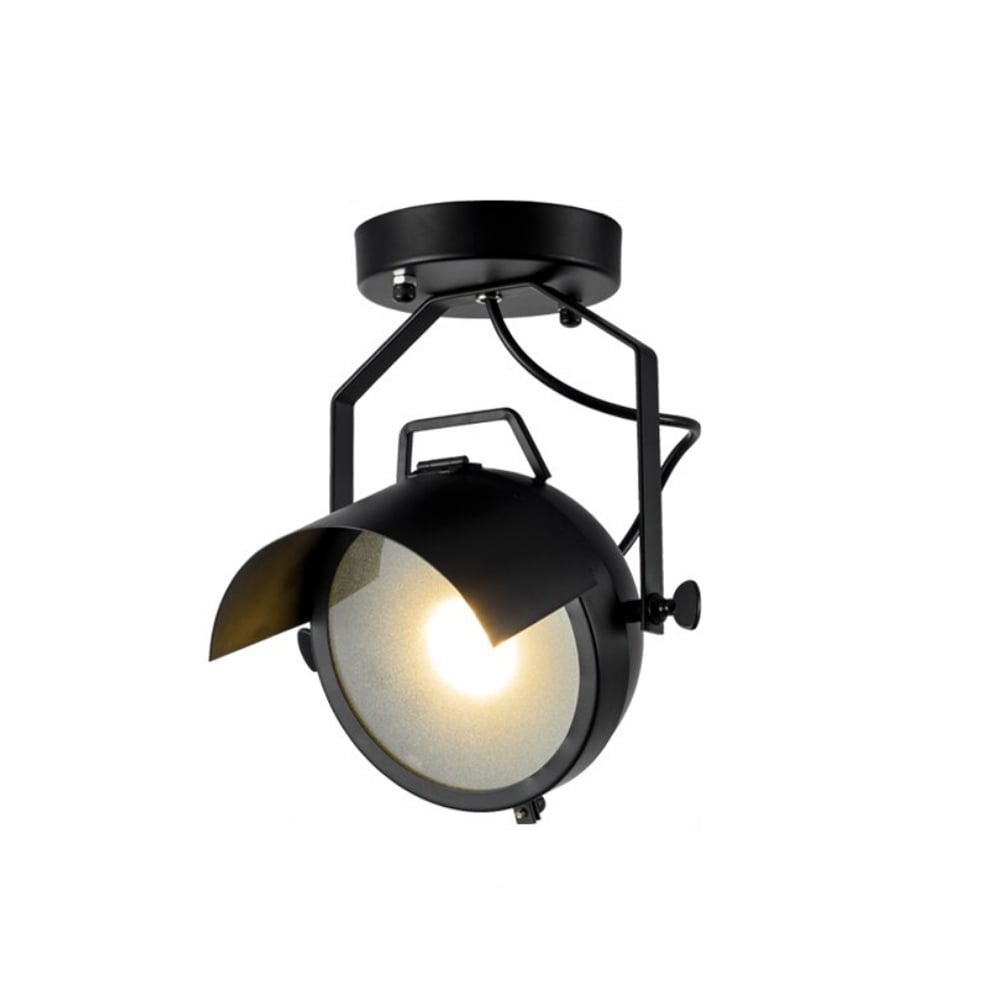 Industrial LED Round Ceiling Light Semi Flush Light Lamp Fixture in Black window image