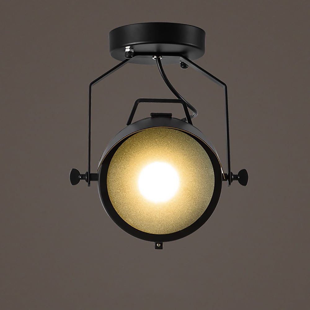 Industrial LED Round Ceiling Light Semi Flush Light Lamp Fixture in Black window image
