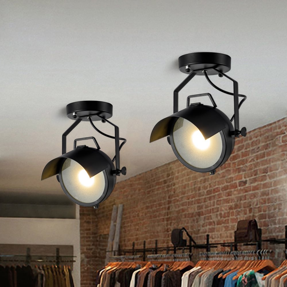 Industrial LED Round Ceiling Light Semi Flush Light Lamp Fixture in Black window image