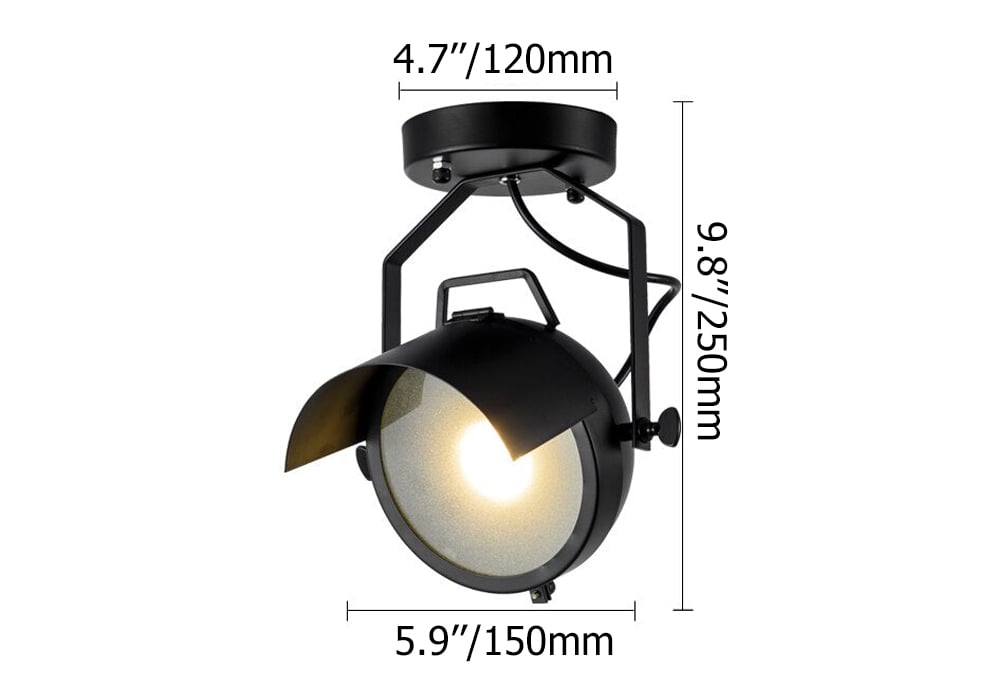 Industrial LED Round Ceiling Light Semi Flush Light Lamp Fixture in Black weights dimensions image